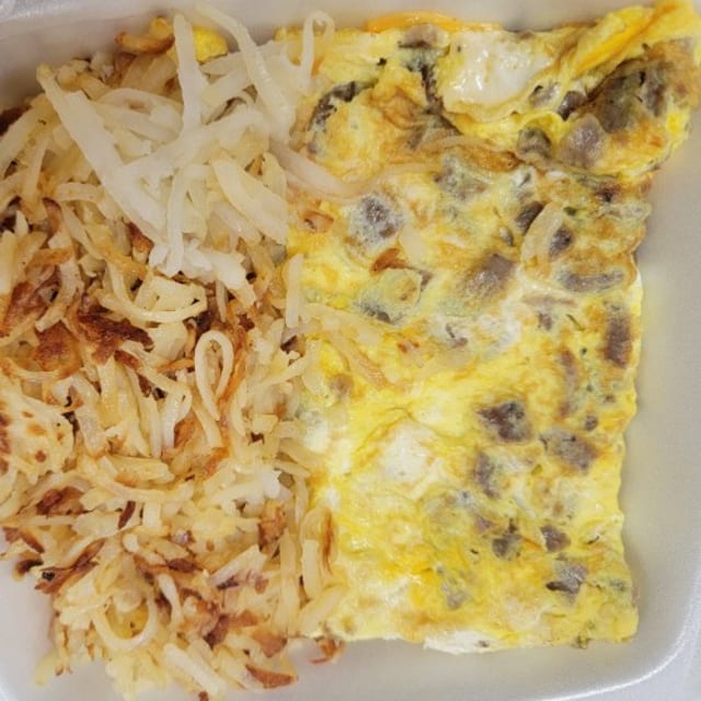 Parker House (Sausage, Spiced Pork) Omelettes.