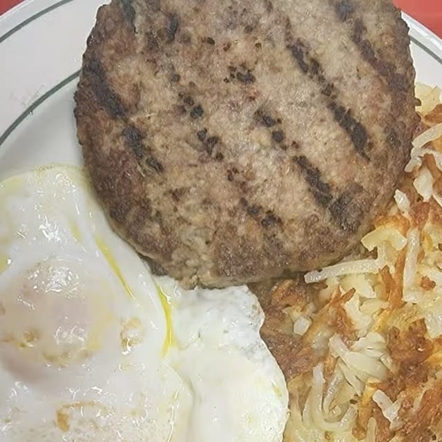 2 Eggs Any With Chopped Steak Burger.