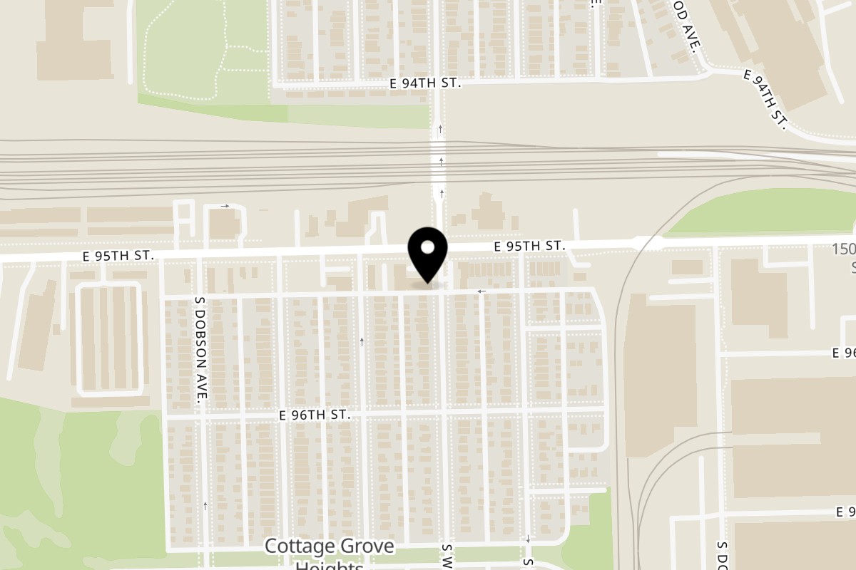 Map showing the location of Sammy's Touch East 95th St on 1157 East 95th Street in Chicago