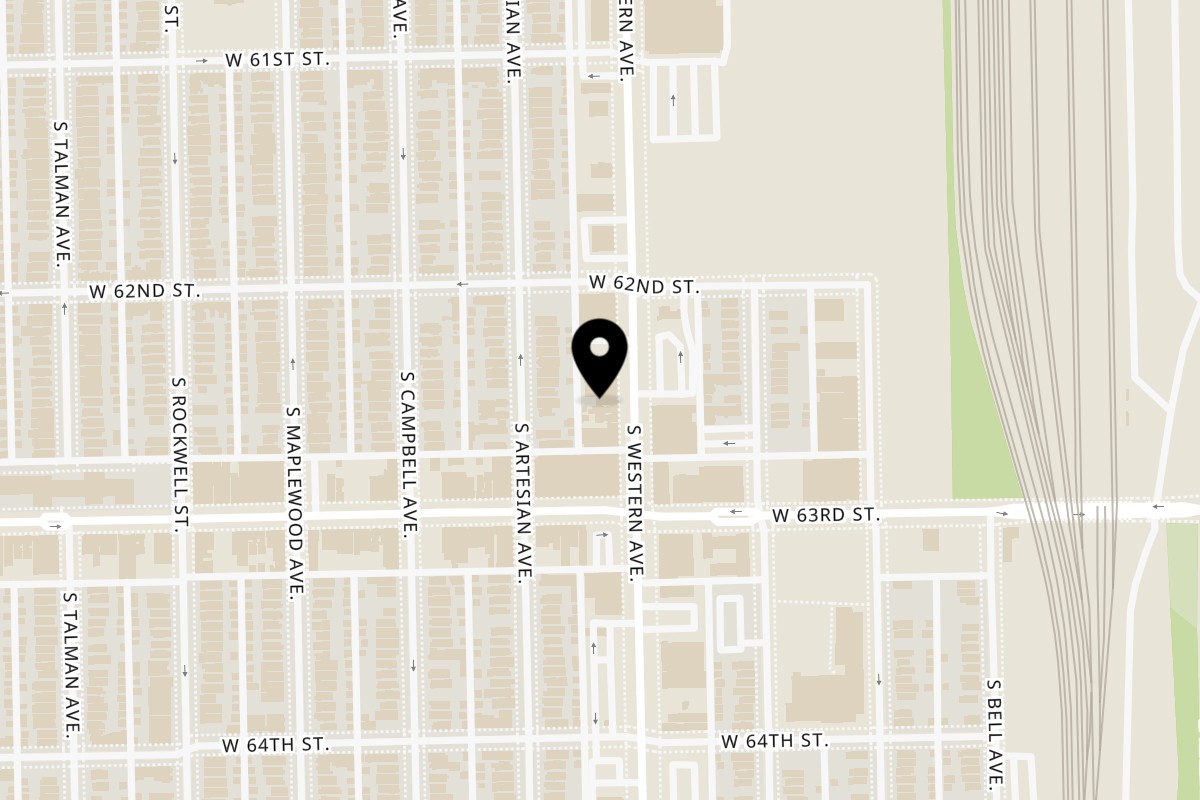 Map showing the location of Sammy's Touch South Western Avenue on 6230 S Western Ave in Chicago